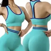 Workout Set Size Small Women Sports Bra High Rise Scrunch Bum Shorts Blue Yoga
