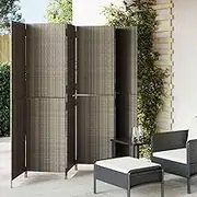 Bedroom Panel Room Divider 6 Panels Grey Poly Rattan