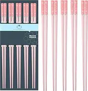 5 Pairs Fiberglass Chopsticks-Reusable Japanese Chopsticks Dishwasher Safe, 9.6 inch/24.3cm Matte Non-Slip Family/ Hotel/ Restaurant Chop Sticks, Chinese Chop Sticks, Morandi-Flower-Pink