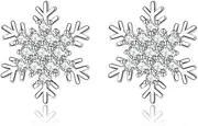 [SLUYNZ] Sterling Silver Small CZ Snowflake Earrings Stud for Women Teens Christmas Snowflake Stud Earrings Winter Holiday Earrings