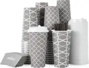 JOLLY PARTY [100 Sets] 20 oz Paper Coffee 100 Count (Pack of 1), Silver Grey