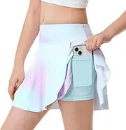 [BELE ROY] Athletic Skorts for Girls Tennis Golf Skirts with Shorts and Pockets Flowy Workout Golf Running Skirts Tie-Dye, Tie Dye-pink, Large
