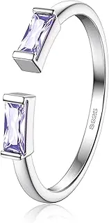 FIBO STEEL S925 Sterling Silver Birthstone Rings for Women Non Tarnish Dainty Stackable Rings Adjustable Emerald Green Gemstone Baguette CZ Wedding Engagement Promise Ring for Her Birthday Jewelry Gifts