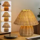 Table Lamp Handmade Boho Rattan Bedside Lamp,3 Colors Adjustable Vintage Wick...
