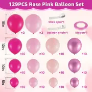 129Pcs Rose Pink Balloon Garland Arch Kit Reusable Macaron Pink Metallic☾Balloon