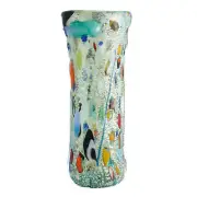 Murano Glass Vase Light Blue Silver Multi Colour Handmade Millefiori 19cm High