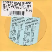 HO Scale Tichy Train 10381 Reefer Data Black 36',40', & 50' 1920-1950 Decal Set