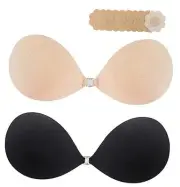 Super Sticky Push Up Adhesive Bra Invisible Strapless Black and Beige C