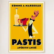 Galrie Comme et Marseilles Pastis Retro Print- French Vintage Poster Décor Art, Wood Frame, A4 21 x 30cm (8 x 12inch)