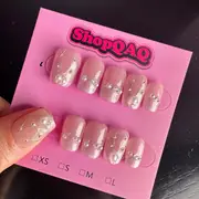 Handcrafted Icy Gray Pearl French Cat Eye Press-On Nails - Elegant Hand-Painted Gel Nail Art