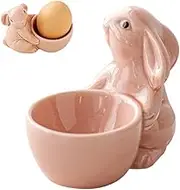 LeoLeoii Egg Cups, Cartoon Egg Holder Cute Ceramic Bunny Shaped Egg Cups for Breakfast, Soft Hard Boiled Egg- -ups Egg Stand Holders for Kitchen Boiled Eggs Breakfast (Pink)