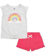 KIDS HEADQUARTERS Toddler Girl Flutter Sleeve T-shirt & Shorts Gray/ Pink Size 4