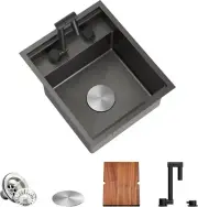 TORVA RV Kitchen Sink 15 x 18 x 9 Inch Undermount Bar Sink 16 Gauge Dark Grey
