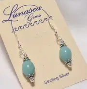 LUNASEA TREASURES AMAZONITE GEMSTONE STERLING SILVER FANCY BEADED EARRINGS NEW