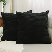 Corduroy Throw Pillow Covers Plush Velvet Oblong Lumbar Pillow Case Cushion Cover for Sofa 2 Pack, 50cm x 50cm, Black
