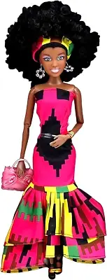 Beautiful African-American Black Barbie doll with natural hair and a nice dress