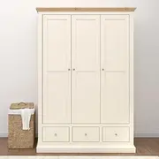 [Merryluk] Hanna 3-Door Wardrobe with 3 Drawers, Shelves and Hanging Rail, Freestanding Armoire Wardrobe Closet, Clothes Storage Cabinet Organizer,White