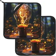 2 Pack Pot Holders for Kitchen Heat Resistant Potholders Light Bulb Pot Holders Set Washable Hot Pads with Loop Non Slip Potholders for Cooking Baking BBQ Microwave 8 x 8 Inch