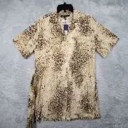 MOTEL Shirt Dress Womens Small Brown Leopard Animal Print Waist Tie Short Sleeve