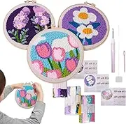 Punch Needle Embroidery Kit | Set of 3 Floral Needle Punch Coaster Kit for Beginners - Handmade Tufted Rug Pads, Art Work Decor Set, Crafting Supplies for Kids & Adults