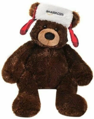 New Gund Amazon Plush 15” Brown Bear with Fargo Hat Exclusive 6th edition