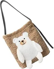 [Healvian] Elegant Bear Shoulder Bag Plush Tote Fashion Handbags for Women Black Tote Bag