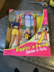 1998 Barbie & Kelly Giggles N Swing Doll Set Slide NIB