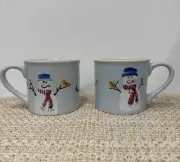 Crate & Barrel Hartstone Snow People Snowman 15oz Coffee Mug Winter 4” x3.5”