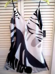 NATORI CHEMISE SLIP NIGHTGOWN PORTOFINO WHITE BLACK GREY PRINT POLY SIZE M NEW