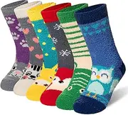 [Eyean] Baby Grips Fuzzy Winter Slipper Socks Warm Cozy Soft Non Slip Fleece Plush Toddler Boy Girls Thick Socks 6 Pairs