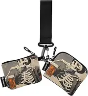 [XYMZR] Mini Zip Around Wristlet keychain Wallet Skeleton Beer Miss for Women Personalized Pattern Detachable Dual Pouch Wristlet Portable Wallet Phone Coin Purse, Multi-colored, One Size
