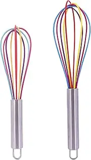 2 Pcs Silicone Whisk Set Mini Rainbow Non Stick Hand Whisk Kitchen Balloon Whisk Manual Egg Beater Silicone Small Plastic Egg Stirrer for Mixing Cooking Baking Hot Chocolate