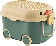 Folpus Cartoon Duck Shape Toy Storage Box with Wheels Storage Bin Portable Baby Clothes Storage Case Multipurpose with Handles for Kids Bedroom, Green Middle