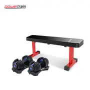 Powertrain 48KG Adjustable Dumbbell Set (Blue) with Flat Bench
