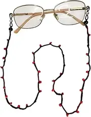 [Generic] Black Red Beaded Eyeglass Chain, Glasses Chains for Women, Beaded Glasses Chain, Handmade Chain for Glasses, Crochet Eyeglass Chain, Eye Jewelry