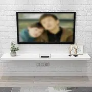 Floating TV Stand, Wooden Wall Mounted Under TV Shelf,Modern Floating TV Cabinet Console Shelf with Surface Storage Floating TV Stand,for Living Room Bedroom(White,180x23.5x2.5cm)