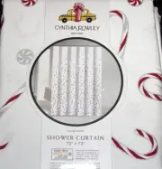 Cynthia Rowley Candy Canes Candy Silver Highlights Fabric Shower Curtain NIP