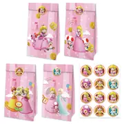 12PC Princess Peach Paper Lolly Loot Bag & Stickers Gift Bag Kids Birthday Decorations