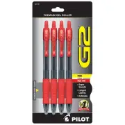 Pilot G-2 Retractable Gel Pens, 0.7 mm, Red Ink, 4-Pack