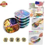 Non-Toxic Kids Plates - 5 Pack Rainbow Stainless Steel with Deep Compartments