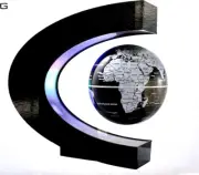 NEW NIB Floating Globe C Style Desktop Black and Silver w LED Light Feature