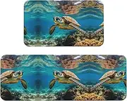 Lord Howe Island Sea Turtle Print Kitchen Floor Mat 2 Sets Non-Slip Rugs for Kitchen Laundry Office and Home Decor