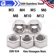 Hex Hexagon Nuts Hex Full Nuts DIN 934 A2 304 Stainless Steel M3 M4 M5 M6 M8 M10