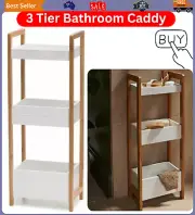 3 Tier Floor Shower Caddy Lightweight Bamboo Construction Rust Free