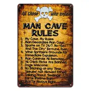 2x Man Cave Rules Tin Metal Sign Rustic Look Vintage