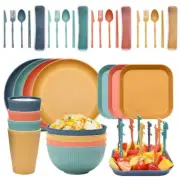 Four-person Set Multicolor Eco-Friendly Wheat Straw Dinnerware Set, Plate, Bowl,