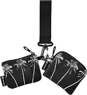 [XYMZR] Mini Zip Around Wristlet keychain Wallet Black White Palm Tree for Women Personalized Pattern Detachable Dual Pouch Wristlet Portable Wallet Phone Coin Purse, Multi-colored, One Size