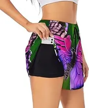 [GaxfjRu] Purple Cute Butterfly Print Women's Running Shorts High Waisted Running Shorts Pocket Sporty Gym Elastic Short