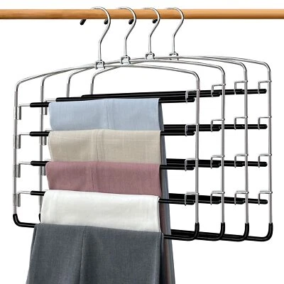 4 Pack 5-Tier Non Slip Pants Hangers Space Saving Multiple Pants Hangers