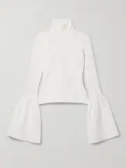 [Altuzarra] Altuzarra - Dana Jersey-trimmed Ribbed Stretch-knit Turtleneck Sweater - White - medium medium White